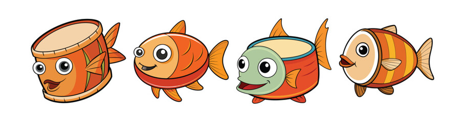 Set of Vibrant Drum Fish Colorful Artistic Artwork