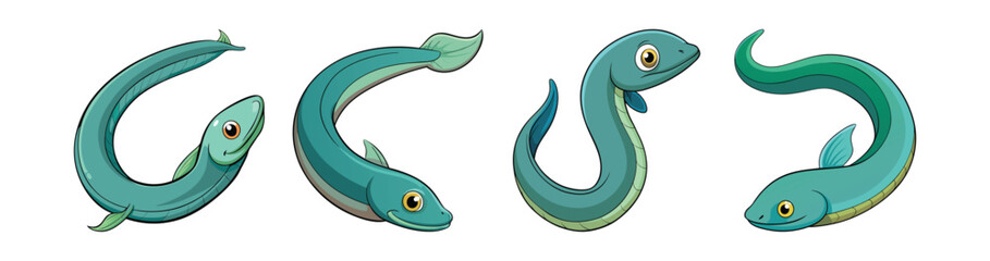 Set of Eel Fish with Attractive Realistic Outline