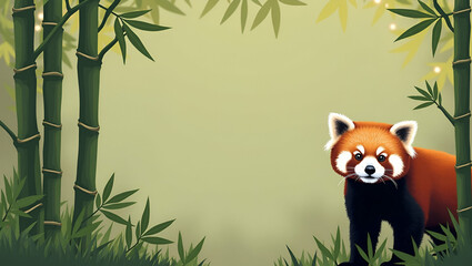 Red Panda and Bamboo Border Frame for World Wildlife Day - Endangered Species Concept