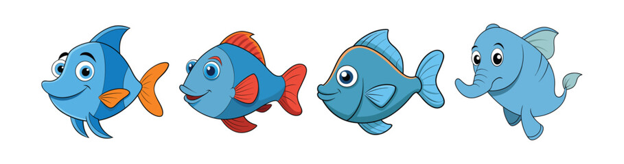 Set of Elephant Fish with Unique Realistic Features