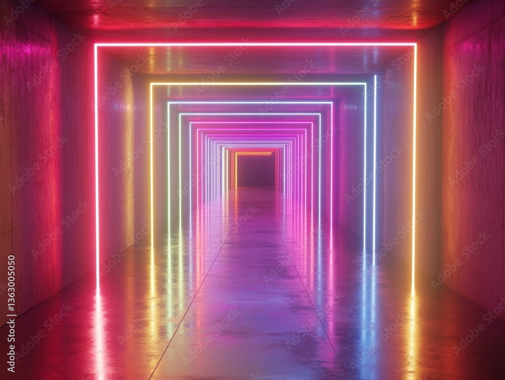 Aufkleber abstract neon light tunnel with vibrant colors creating a futuristic and immersive perspective glowi