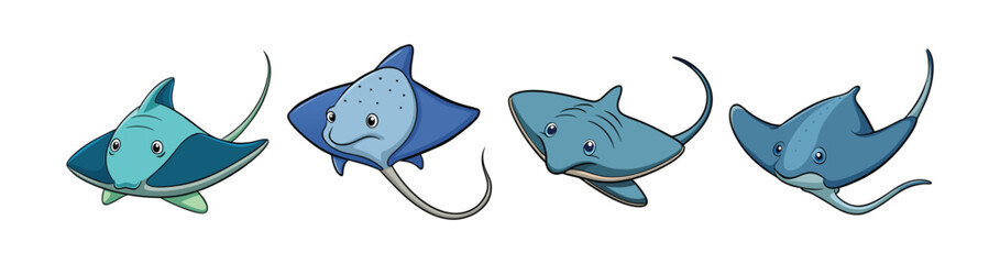 Set of Stunning Freshwater Stingray in Vibrant Underwater Art