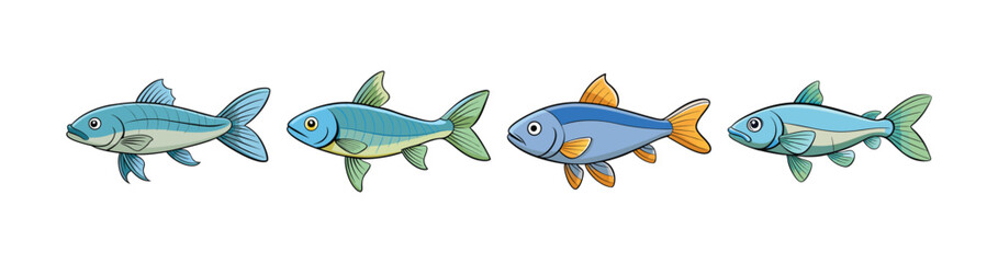 Set of Charming Gambusia in Colorful Aquatic Scene