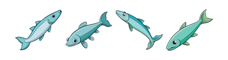 Set of Stunning Illustration of Ghost Knife Fish in Motion