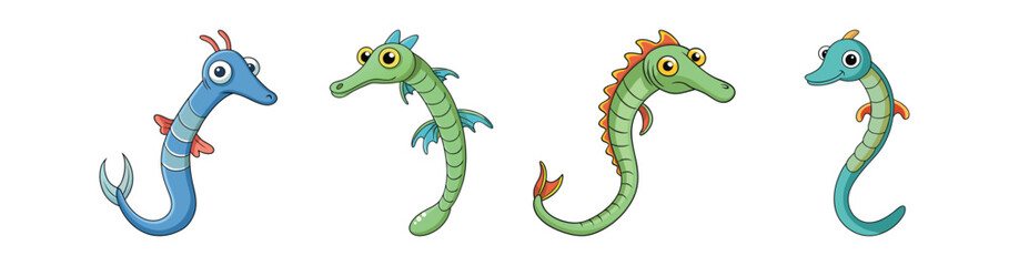 Set of Graceful Ghost Pipefish Illustration in Natural Environment