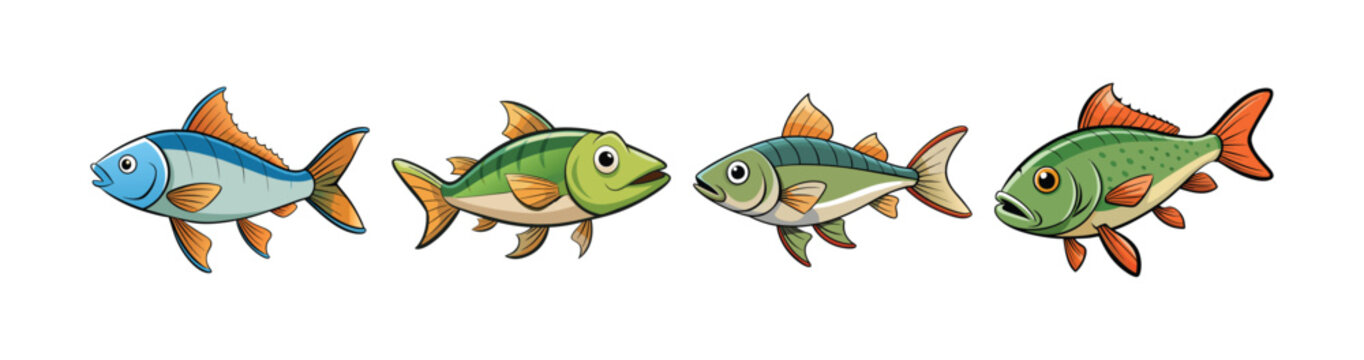 Set of Elegant Gaspereau Fish Illustration with Realistic Texture
