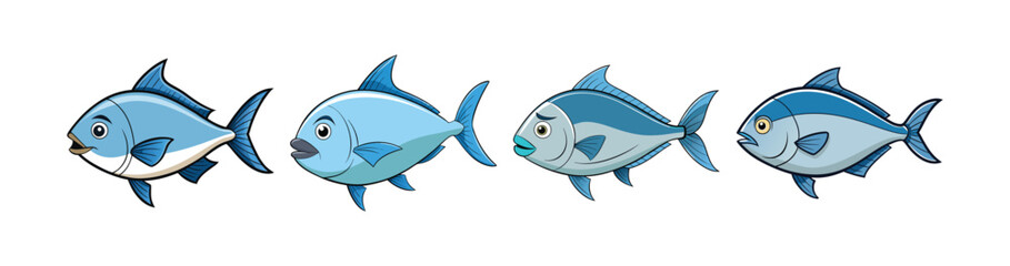 Set of Dynamic Giant Trevally Fish Illustration with Realistic Details