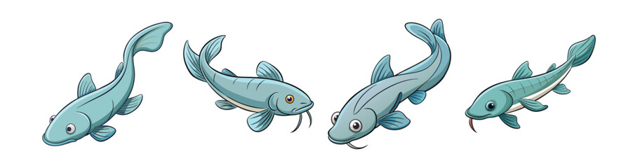 Set of Transparent Glass Catfish Illustration with Realistic Features