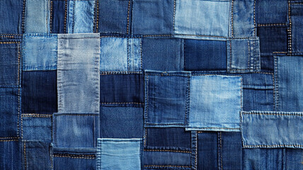 blue denim patchwork cloth background