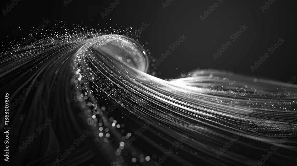 Poster abstract glowing vortex with colorful particles on a dark background. digital art for design and pri