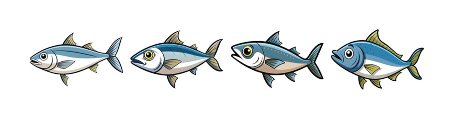 Set of Vivid Horse Mackerel in Marine Scene Art