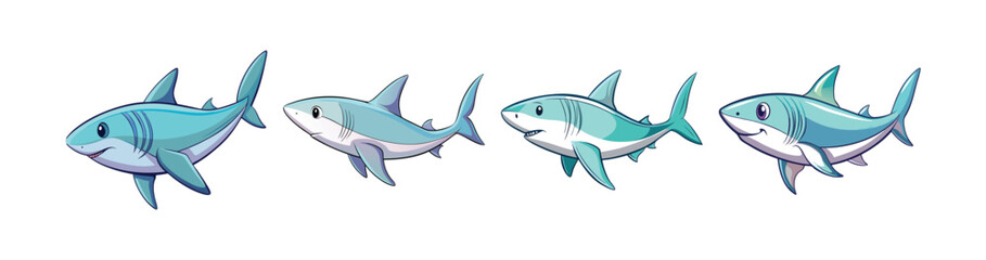 Set of Vivid Iridescent Shark in Dynamic Underwater Art
