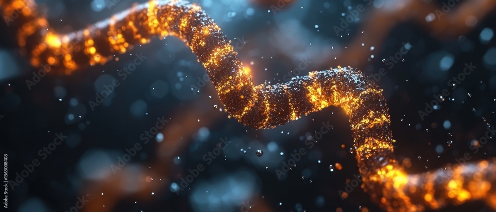 Poster luminous chain link in dark space with bokeh effect creating an abstract and captivating visual with
