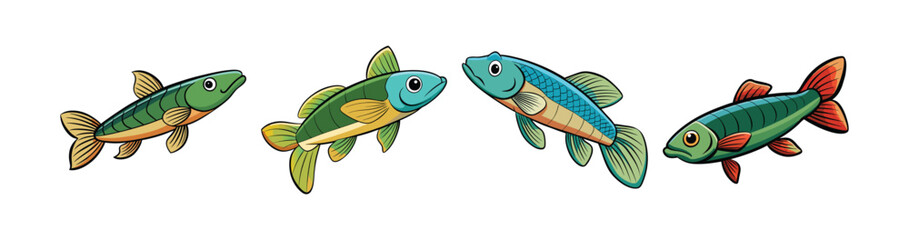 Set of Vibrant Killifish Colorful Illustration