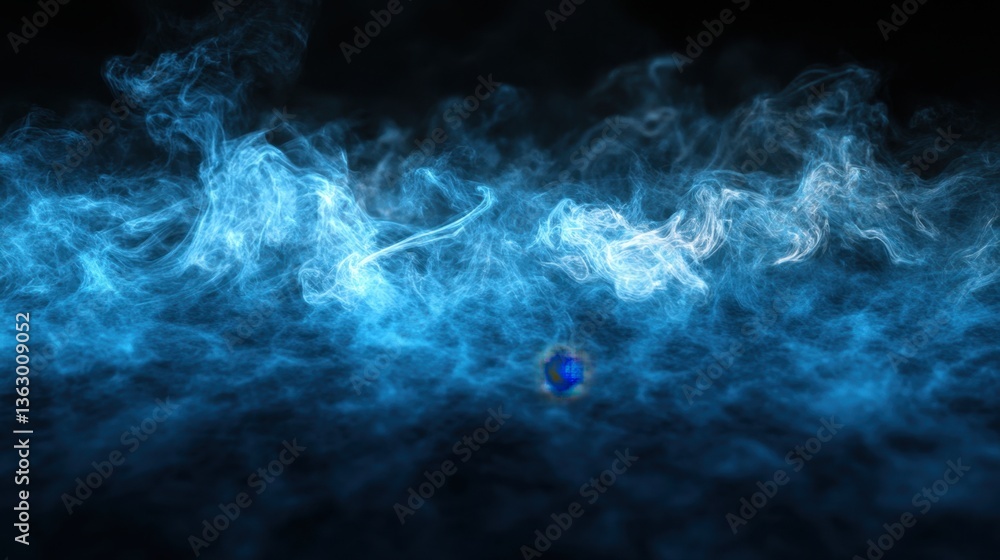 Poster ethereal blue energy field with swirling patterns against a dark backdrop creating a sense of depth 