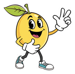 Groovy lemon. Retro cartoon style. Vector isolated illustration