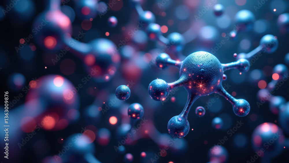 Poster high-resolution microscopic view of a magnesium glycinate molecule against a backdrop of other molec