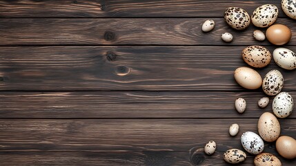 Rustic Springtime Quail Eggs on Dark Wood Table AI Generated