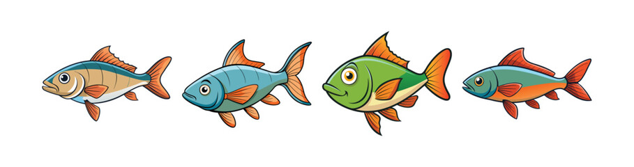 Set of Colorful Pejerrey Fish Illustration with Realistic Features