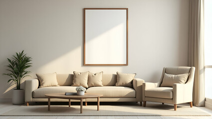 Flat The living room consists of a sofa chair and a picture frame on the wall creating a cozy and stylish home environment concept as Living room featuring a sofa chair and picture frame on the wall c