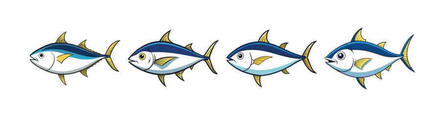 Set of  Realistic Tuna Fish Illustration with Vibrant Colors