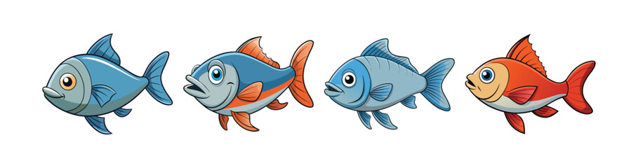 Set of  Wallowfish Illustration Featuring Bright Realistic Details