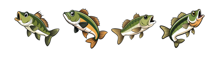 Set of  Wandering Bass Fish Realistic Illustration with Bright Detail
