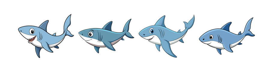 Set of  Wandering Shark Realistic Illustration Highlighting Bright Colors