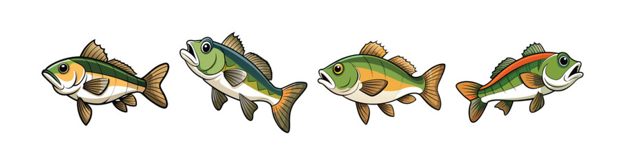 Set of Colorful Warpedfish Bass Illustration with Realistic Features