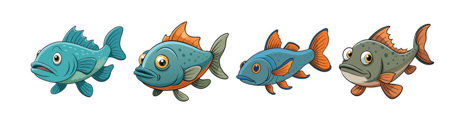 Set of Realistic Wart Fish Illustration with Vivid Colors