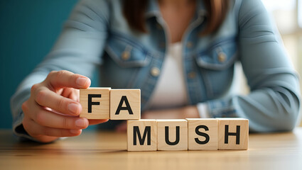 Woman choosing wood block with franchise marketing system symbolizes global network connection and scalable business strategies. concept as Highlights the importance of franchise systems in achieving 