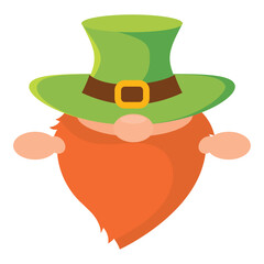 Leprechaun character face with red beard. Vector