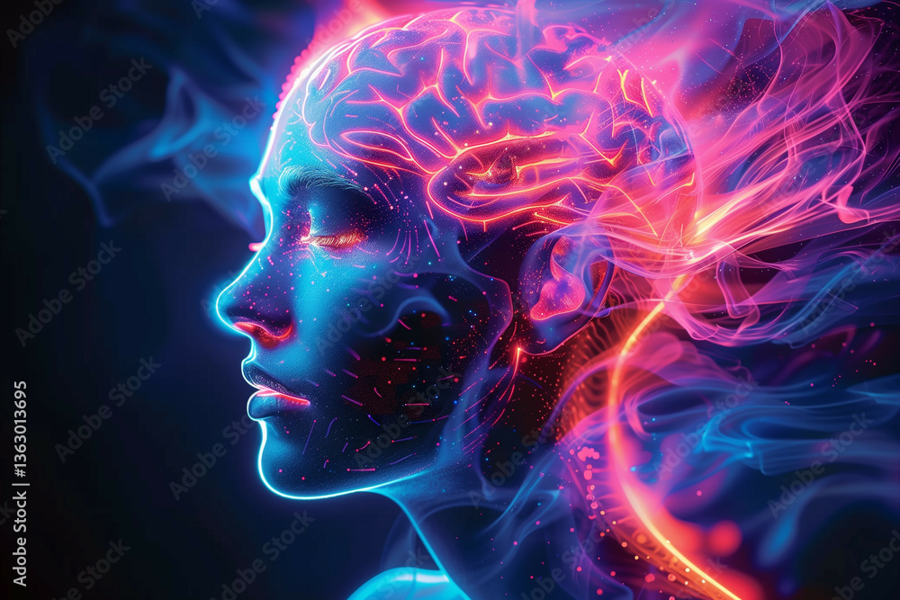 Poster vibrant neural networks illuminate the mind: a colorful and electric visualization of human brain ac