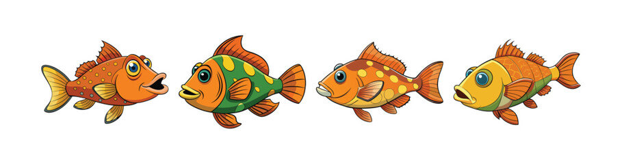Fototapeta premium Set of Colorful Warty Hogfish Illustration with Realistic Features