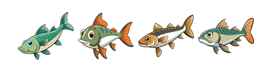 Set of Colorful Warty Mullet Illustration with Realistic Features