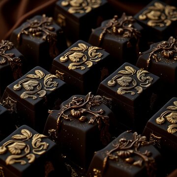 Black and Gold Decorative Chocolate Candies Pattern Close-up