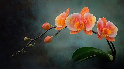 Elegant Coral Orchids in Soft Focus Photography AI Generated