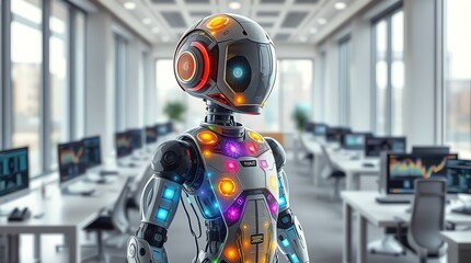 Fototapeta premium Humanoid AI work Flow Office