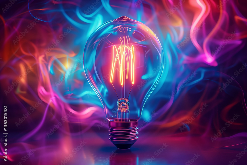 Aufkleber a vividly illuminated light bulb with colorful smoke swirling around, creating a mesmerizing visual 