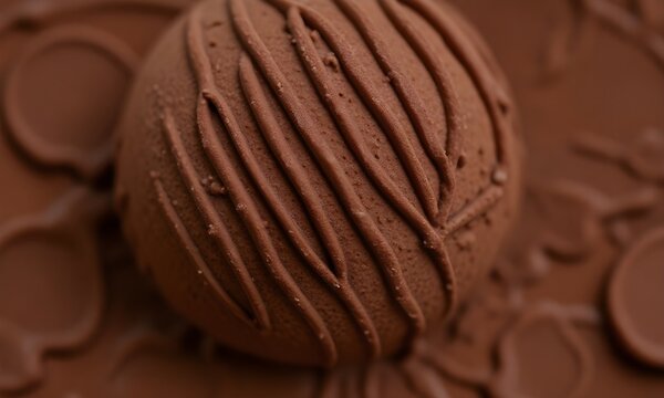 Close-up of Chocolate Truffle with Stripes and Texture