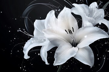 White lily on a black background with bokeh effect.
