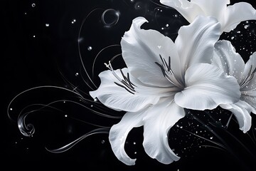 White lily on a black background with bokeh effect.