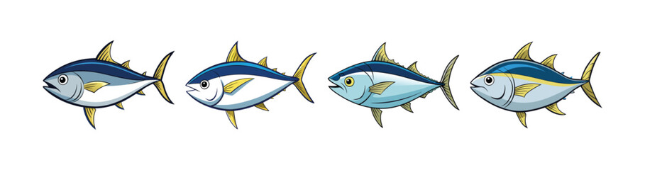 Set of Colorful Water Tuna Illustration with Realistic Features
