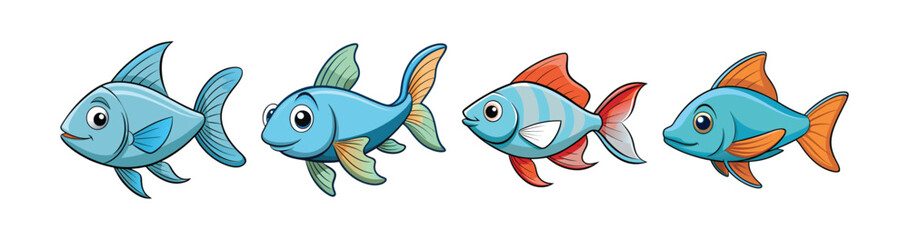 Set of Charming Waterveil Fish Illustration with Realistic Detail