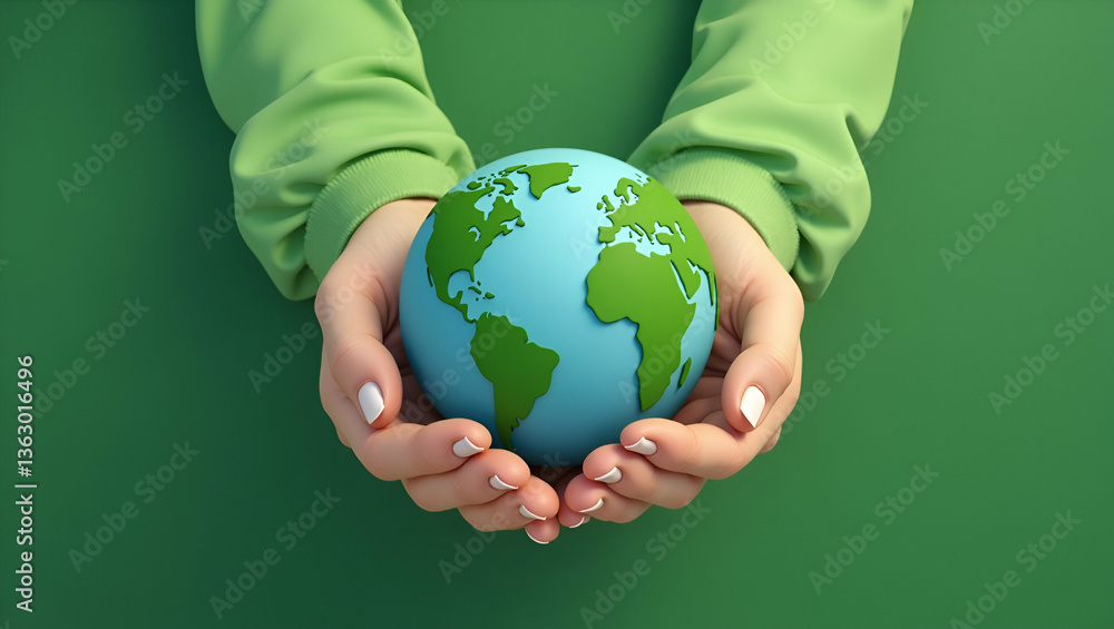 Poster hands holding globe: emphasizing green technology and sdgs for a net zero business value chain - cut