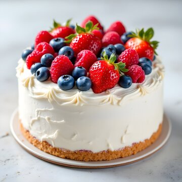 Berry Cake with Cream Cheese Frosting and Fresh Berries. Strawberries, blueberries, raspberries