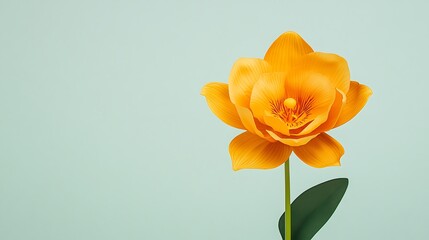 Golden Bloom: A Digital Painting of a Single Flower on a Soft Blue Background AI Generated