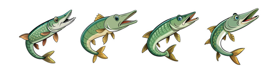 Set of Colorful Weeping Pike Illustration with Realistic Features