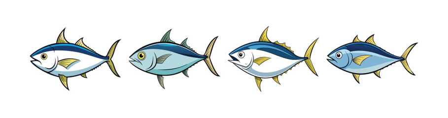 Set of Colorful Wetfin Tuna Illustration with Realistic Features