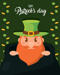 Cute leprechaun in pot. Vector
